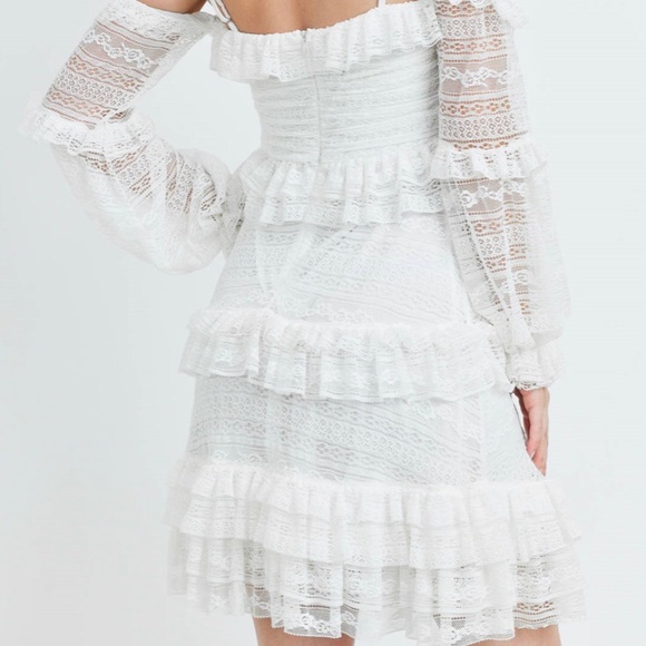 Chic White Fringe Off Shoulder Boho Tier Lace Evening Wedding Prom Cocktal Dress - Picture 3 of 5